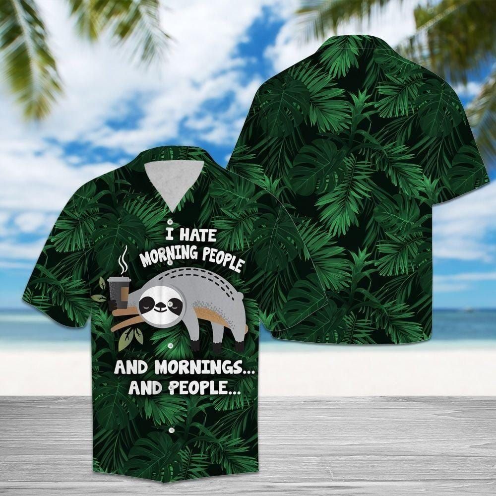 Felacia [Hawaii Shirt] Sloth Hate Mornings and People Tropical Hawaiian Aloha Shirts-ZX2272